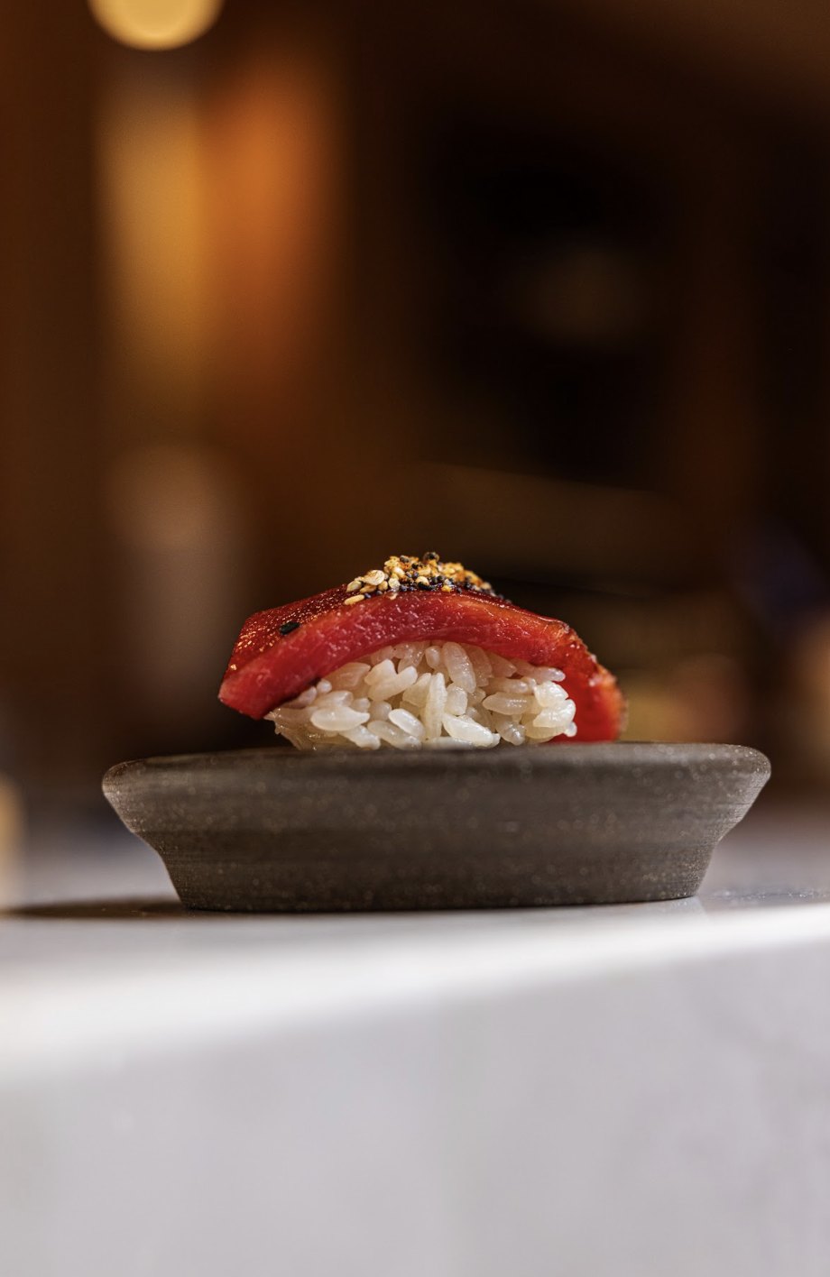 Tuna nigiri on a stone dish